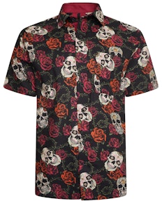 KAM Rose Skull Print Shirt Black